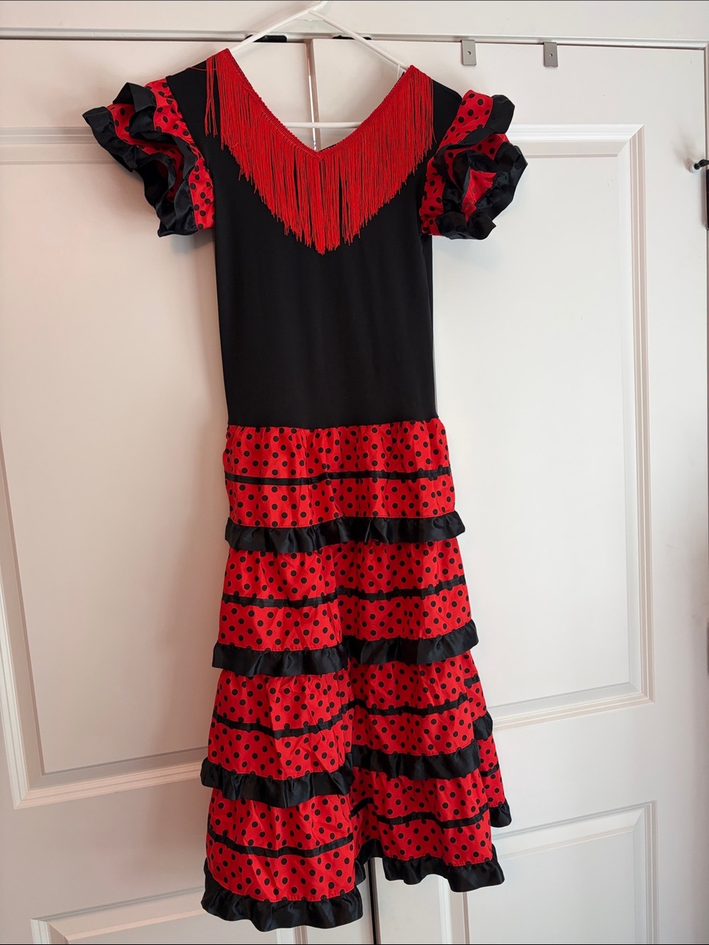 Girls Flamenco-Style Red & Black Polka Dot Costume Dress with apron Chile